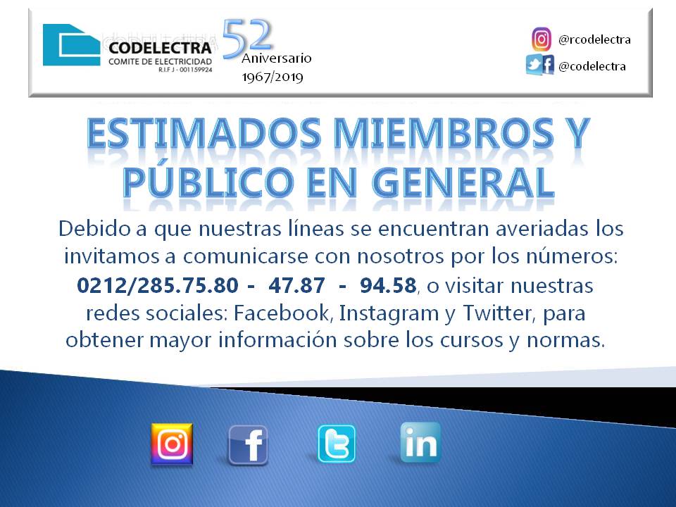 CODELECTRA's tweet image. Nuestros números telefónicos activos son: 0212/2857580 - 4787 - 9458 pueden comunicarse en el horario de 8:00 am a 12:00 m y de 1:00 pm a 4:00 pm. Estaremos gustosos en atenderlos.

#codelectra #númerostelefónicos #cursos #normas #códigoeléctriconacional #normalización #ct11