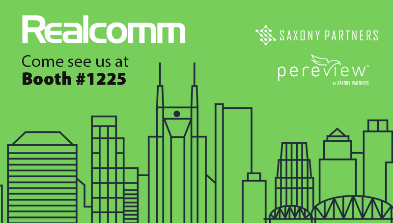 saxonypartners's tweet photo. Heading to #Realcomm in Nashville this week? We'll see you there! Stop by booth #1225, meet our blue shoe-wearing Pereview team, and learn how we can help you #DoMoreWithYourData. https://t.co/QqbELR6zYY