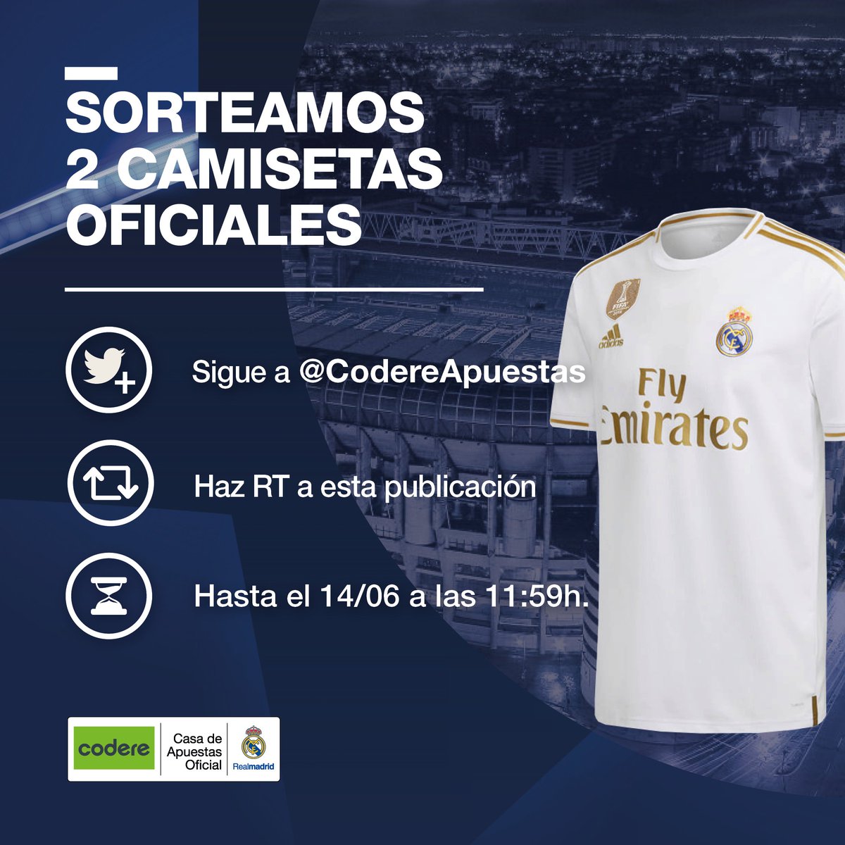 👕 ¿Quieres la NUEVA CAMISETA del Real Madrid? ¡Hay dos en juego y tú puedes ser uno de los afortunados! 🎁 Sólo tienes que seguir las instrucciones de la imagen... <a href="/CodereApuestas/">Codere Apuestas</a> | #HalaMadrid 👇