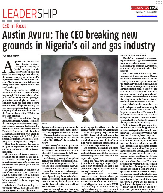 EnduranceOka4's tweet photo. #AustinAvuru,CEO of @seplatpetroleum made today's BusinessDay CEO in focus and I had the opportunity of profiling how the he was able to move the company to its enviable position as Nigeria’s pre-eminent independent oil&gas company, which recently migrated to the premium board https://t.co/9p4TnWtPGs