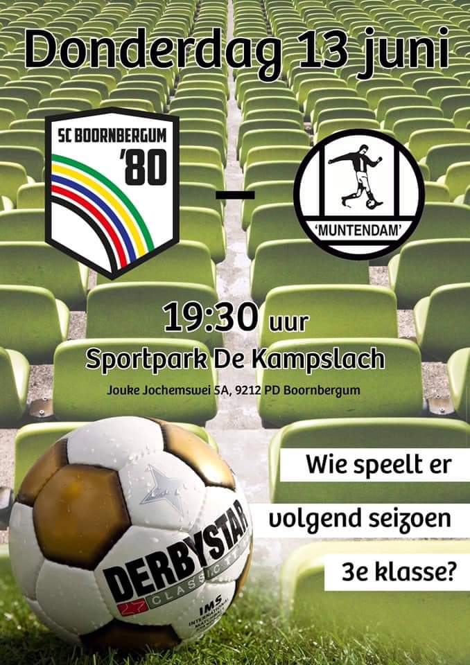 Afgelopen zondag ging het mis tegen <a href="/VVOosterlittens/">V.V. Oosterlittens</a>, waardoor we in de herkansingsronde terecht zijn gekomen. Het kan nog steeds!!! Daarom zien we jullie graag aanstaande donderdag om 19:30 op de Kampslach. Tegenstander is 3e klasser Muntendam.