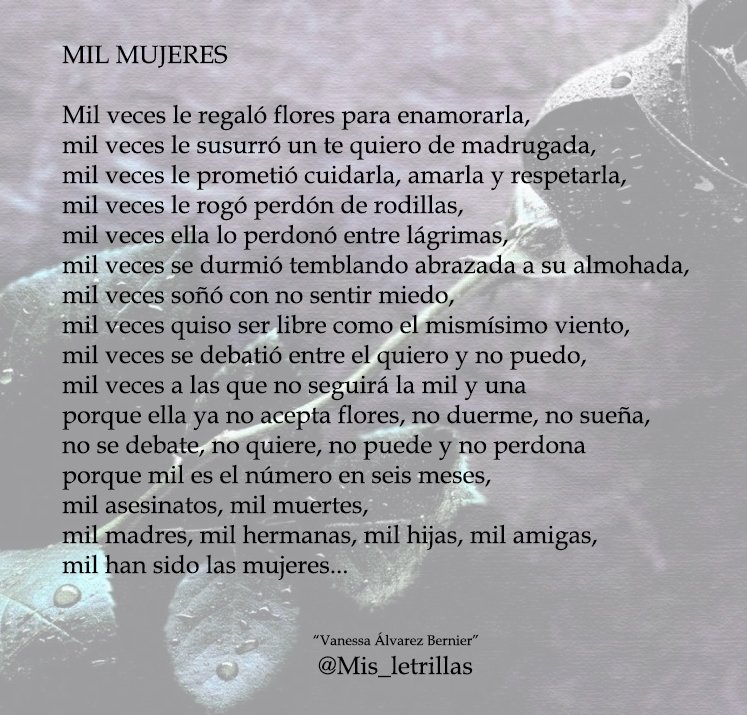 misletrillas's tweet photo. MIL MUJERES...

#Niunamás #Niunamenos #BastaYa #Mujeres #Mil 

@editorialespasa @misletrillas @mujertieneqser https://t.co/HZ0k5FAshs