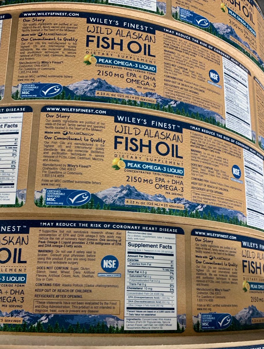 LabelAidInc's tweet photo. On the press today is @wileysfinest ’s Fish Oil. Wileys Finest mission is to create American made products with high quality ingredients. Their Fish Oil label is being printed on a Bright White Felt which will bring a fine felt texture. Thank you for sticking with us! https://t.co/5PXRzXhMR5