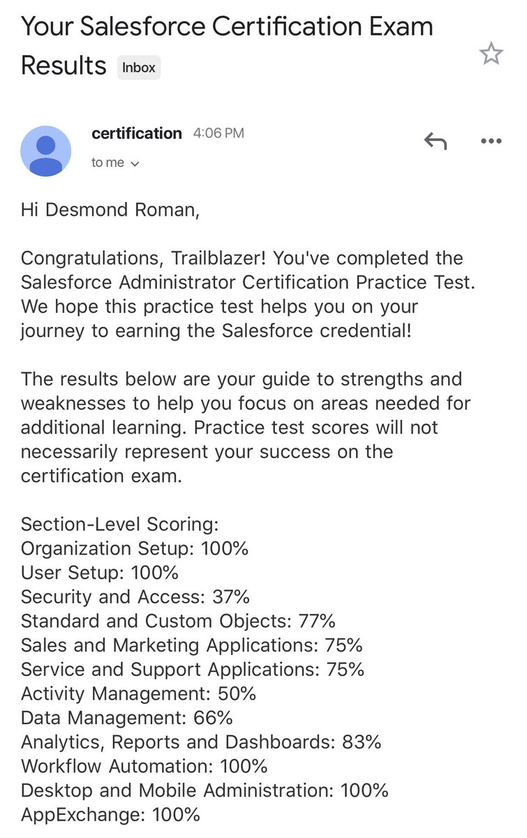Got a 75% on the SF  practice exam! Wish that I was able to review the questions to see what I missed...  #morestudying #motivated #salesforce