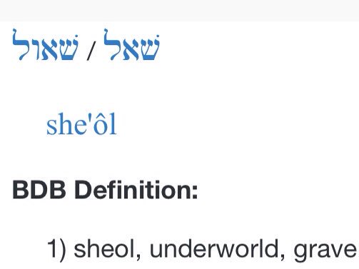 Sheol is the Hebrew word for the Place of the Dead, the place were spirits go when the human flesh earthly body has expired. The word is also used as a term for the Grave as we see Jacob use it when he thought Joseph was dead, Genesis 37:35 is the first use of the word Sheol