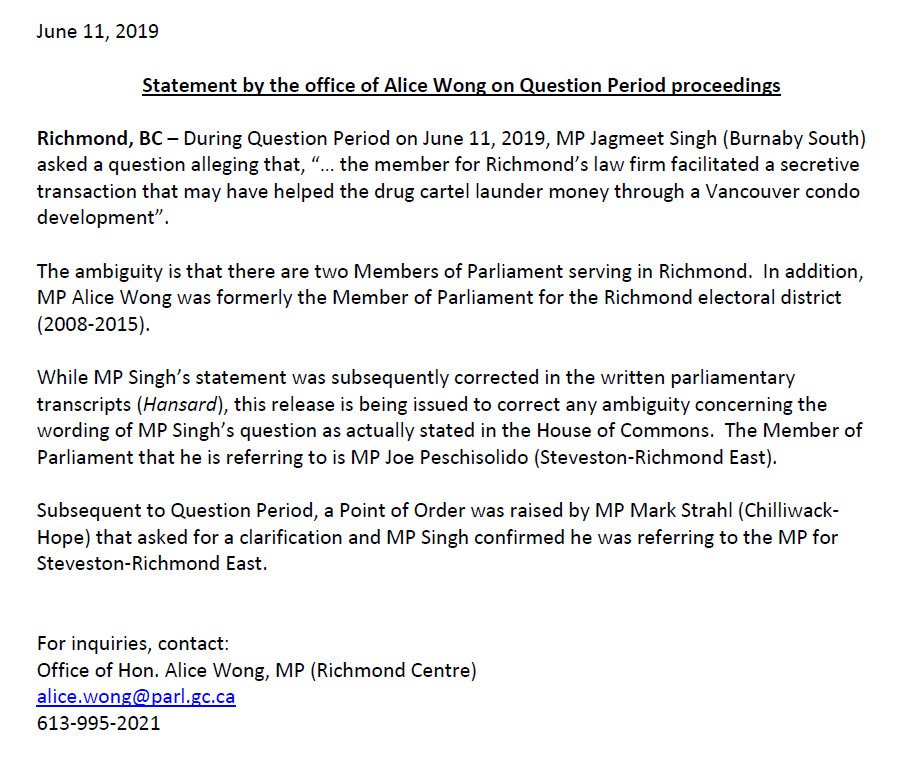 Statement regarding today's Question Period proceedings #cdnpoli
