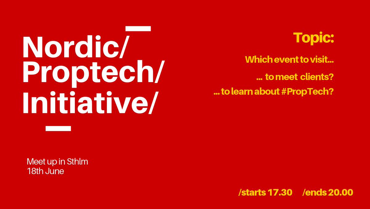 Magnus Svantegård (@magnus_s) on Twitter photo Next meet up for <a href="/NordicPropTech/">NordicPropTech</a> will be in Sthlm on Tuesday 18th June. Join to learn more about <a href="/_futureproperty/">FUTURE PropTech</a> @MIPIMPropTech <a href="/BusinessArenaFN/">Business Arena</a> @exporeal_team and many more events. Which to attend for what purpose? meetup.com/Nordic-PropTec… See you there. #PropTech #PropTechSe Next meet up for <a href="/NordicPropTech/">NordicPropTech</a> will be in Sthlm on Tuesday 18th June. Join to learn more about <a href="/_futureproperty/">FUTURE PropTech</a> @MIPIMPropTech <a href="/BusinessArenaFN/">Business Arena</a> @exporeal_team and many more events. Which to attend for what purpose? meetup.com/Nordic-PropTec… See you there. #PropTech #PropTechSe
