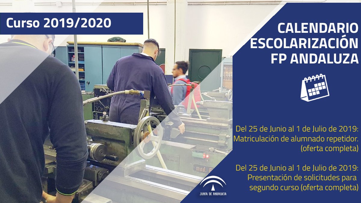 Consejería Desarrollo Educativo y FP (@educaand) on Twitter photo 📩 Es el momento de la #FormaciónProfesional. En nuestra web tienes toda la información del proceso de escolarización de <a href="/FPAndaluza/">Formación Profesional Andaluza</a> para el curso 2019/2020. ➡ opgob.es/0srq11 ✅
#Educación #Andalucía #FPAndaluza 📩 Es el momento de la #FormaciónProfesional. En nuestra web tienes toda la información del proceso de escolarización de <a href="/FPAndaluza/">Formación Profesional Andaluza</a> para el curso 2019/2020. ➡ opgob.es/0srq11 ✅
#Educación #Andalucía #FPAndaluza