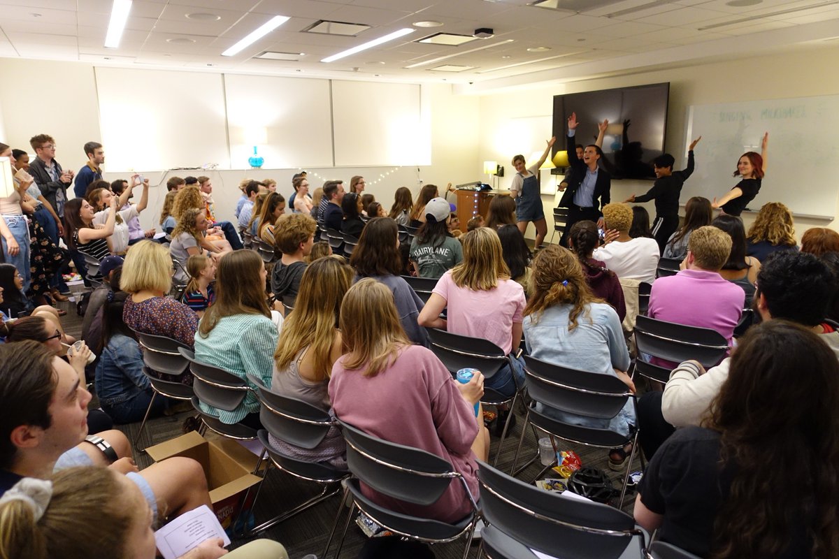 Shepard Engagement Center transformed into Aragon Ballroom for class performances! 

Faculty-in-Residence Melissa Foster’s seminar on rock, pop, &amp; folk musical performance had a unique final exam: get on stage &amp; belt out a song of your choosing. Rock on, 'Cats!