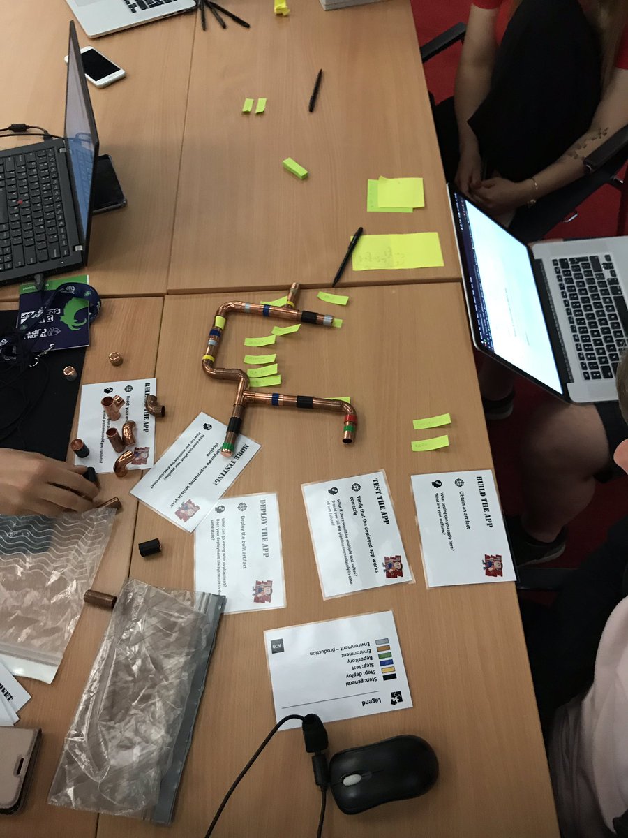 automatingguy's tweet image. I’ve had so much fun conducting my workshop ‘Becoming a plumber!’ about the design and implementation of delivery pipelines - we’ve played with actual pipes! Thanks to all attendees! @TestingCup #testingcup2019 #conference