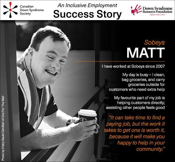 Sharing our second Canadian inclusive employment success story from <a href="/CdnDownSyndrome/">Canadian Down Syndrome Society</a> and @DSRFCanada    Meet Matt: cdss.ca/be-inspired/em…
Please retweet!   #InclusiveEmployment #SeeTheAbility #DownSyndromeWorks #DSsuccess