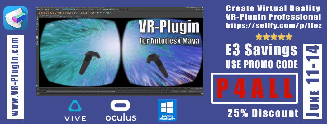 mOculusIO's tweet photo. Create Virtual Reality. The e3 Discount is Valid until Friday. 
Grab your Annual License of VR-Plugin Professional for Autodesk Maya.
Order Today with the Coupon Code: https://t.co/dsgnbZRSWc
#e32019 #AutodeskMaya #AdskMaya #VirtualReality #VR #OculusRift #HTCVive #WindowsMR https://t.co/y3jpi4i1xZ