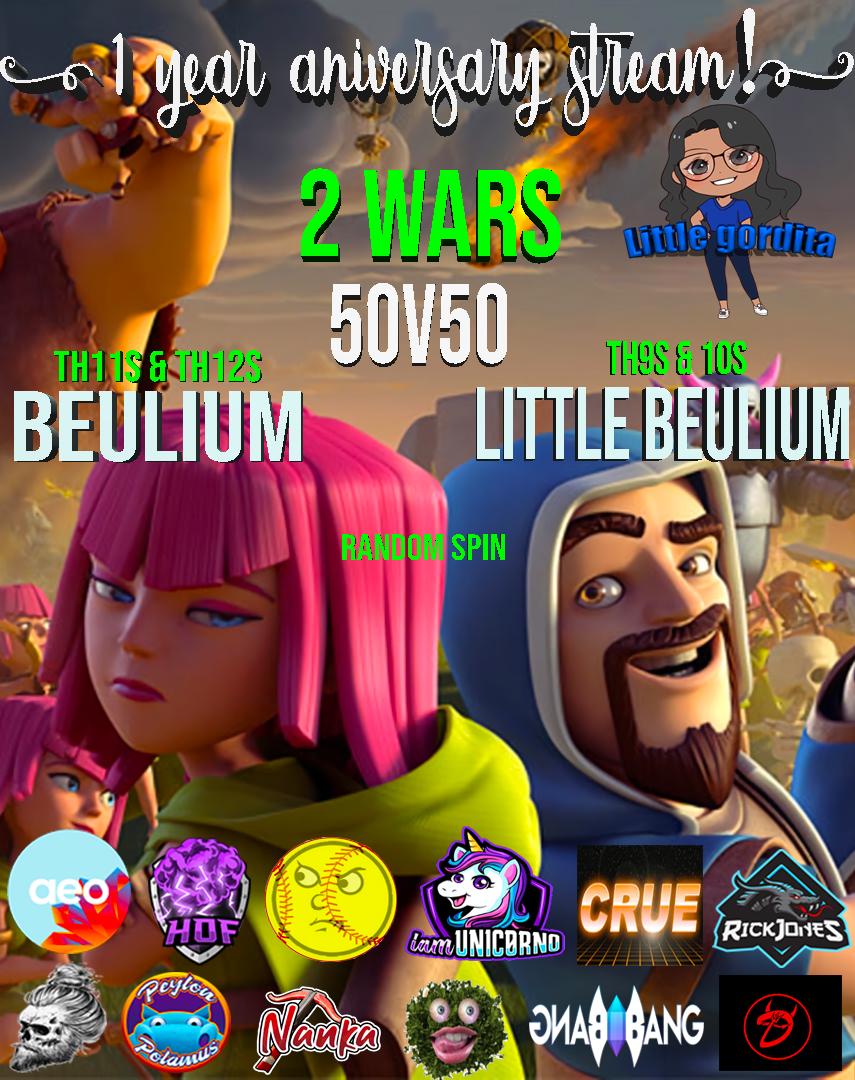 2 wars - 50v50s
First war (th11s &amp; 12s) starts today at around 8 pm EST🙌🏽
Second war (th9s &amp; 10s) starts tomorrow at around 1 pm EST😼
Come hang out and support everyone thats participating!❤️