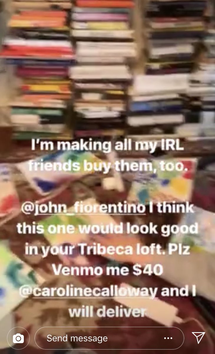 this literal begging for money is gross. she has enough money to spend, not to mention 40 dollars for a basic watercolor by an instagrammer is super high. she could be using this time on her writing or things that actually deserve people’s money. plus tagging her friends..yikes