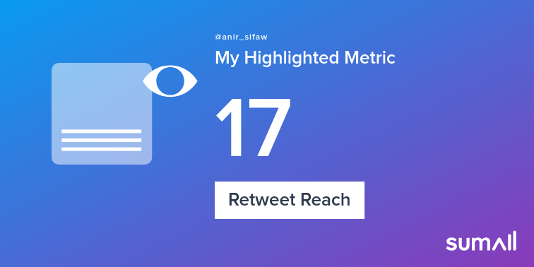 My week on Twitter 🎉: 1 Retweet, 17 Retweet Reach. See yours with sumall.com/performancetwe…