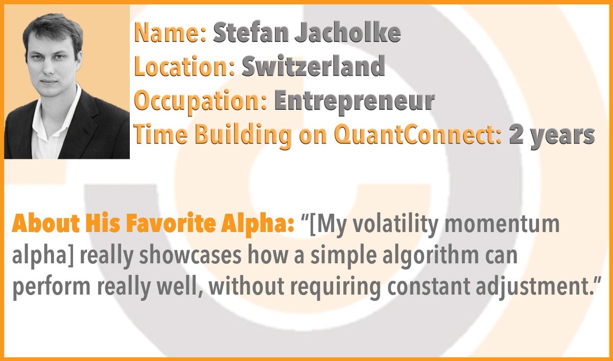 QuantConnect's tweet image. Meet Stefan Jacholke - an entrepreneur in our #QuantCommunity focusing on market making &amp;amp; arbitrage strategies. His background in computer engineering enables Stefan to build alpha for funds to license in our #AlphaStreams market! quantconnect.com/blog/meet-our-… #AlgorithmicTrading