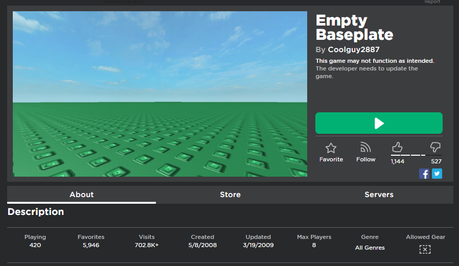 Roblox game becomes empty baseplate