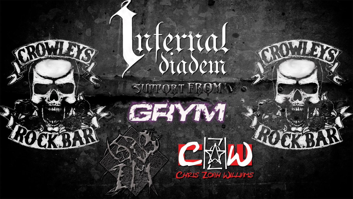 grymband's tweet photo. My little Grymlyns!. Get your asses down to Crowleys Rock Bar for a night of audio abuse from Infernal Diadem with support from GRYM, Sounds of Insane Music &amp; Chris ''Zoah'' Williams.
20:00 - 3:00
FREE ENTRY
 @grymband #GRYM #grymband https://t.co/x3Z2CPSJB6