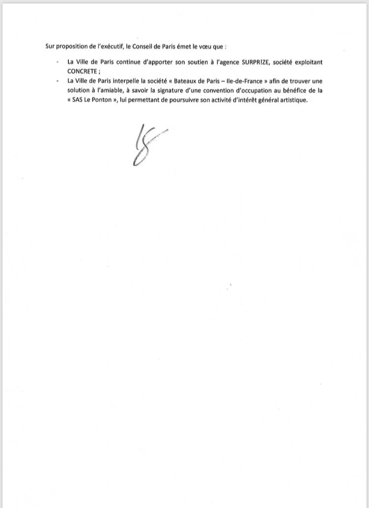 Le Conseil de Paris vient de voter à l’unanimité un voeux de soutien à <a href="/ConcreteParis/">Concrete</a> 
Le combat de soutien à ce club emblématique, essentiel à la vie nocturne parisienne continue ! 
#lesnuitsParis