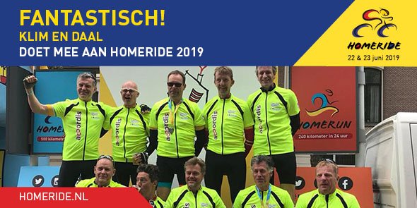 HomeRide-team Klim en Daal doet voor de 3e keer mee voor <a href="/HuisArnhem/">Ronald McDonald Huis</a>. "Omdat we het doel van ❤️e ondersteunen en het fantastisch vinden wanneer zieke kinderen dichtbij hun families kunnen zijn. Hieraan dragen wij heel graag bij als team Klim en Daal." 🙌 Geweldig!