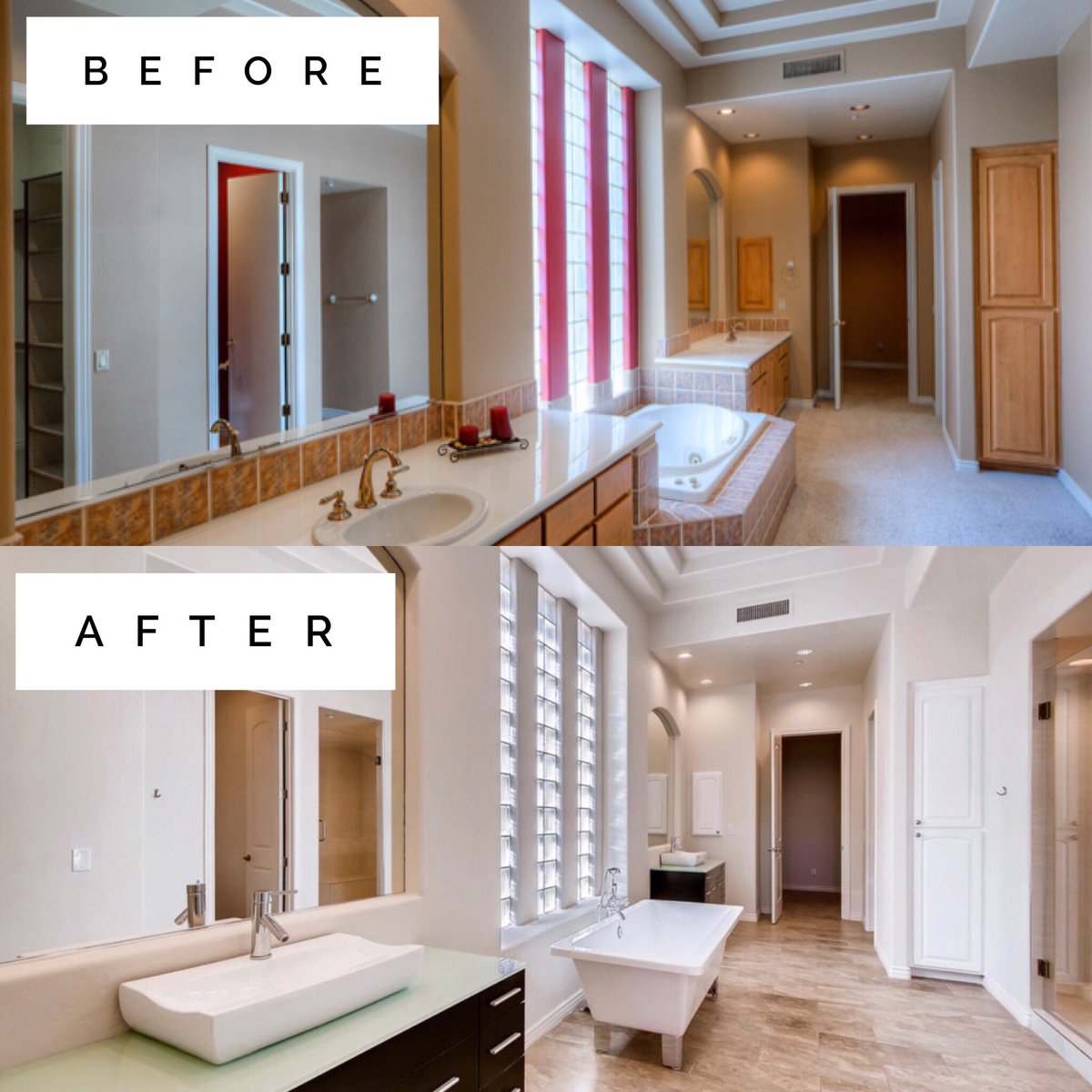 KeithBolognese's tweet photo. It’s Transformation Tuesday. This bathroom needed some serious updating and TopComp was up to the task.
.
.
#transformationtuesday #realestate #mortgagerates #topcomp #azrealestate #topdollar #sellformore #phoenixrealestate #scottsdalerealestate #renovations #updatestosell https://t.co/vc8cWRvhro