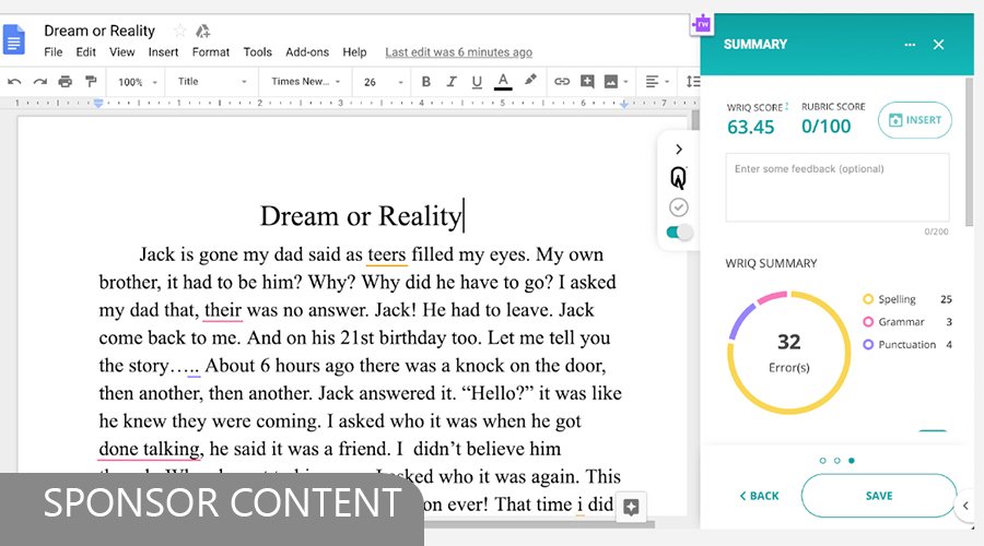 educationweek's tweet photo. .@Texthelp created #WRiQ, its #writing #assessment tool, to help teachers evaluate their students’ written communication skills and provide meaningful #feedback to improve writing over time. Get started today: https://t.co/Iara6QgmSK #sponsorcontent #ad https://t.co/GieBwlrzSy
