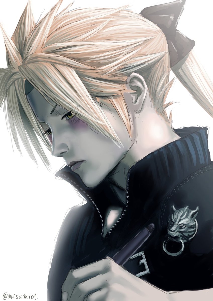 cloud strife 1boy blonde hair solo male focus spiked hair ponytail upper body  illustration images