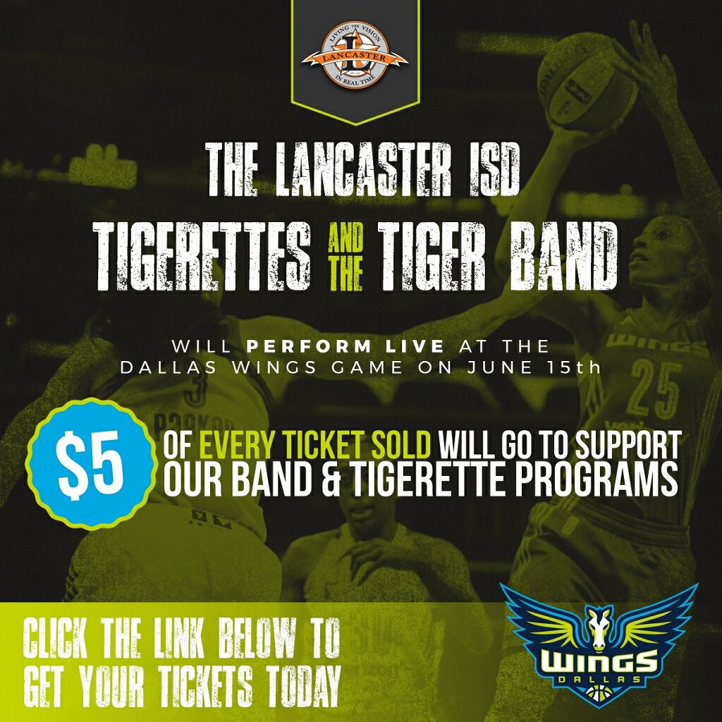 sherese_nix's tweet photo. ATTENTION!!! Our Lancaster Tigerettes & Tiger Band will perform live this Saturday at the WNBA Dallas Wings game for their halftime performance!!! Get your tickets today! ππ·πππ·π
https://t.co/rpncx6Vg04 https://t.co/D8haxgUDxT