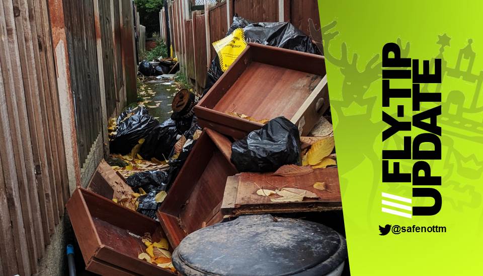 CPOSouth's tweet photo. After a large amount of waste was dumped at the Portland Centre in #Meadows back in April CPO's have been working hard to track down and deal with the offender. It may have taken many weeks but today the fly-tipper has been #fined £300. #wedontgiveupeasily #clean @SafeNottm https://t.co/IYlShD99Cv