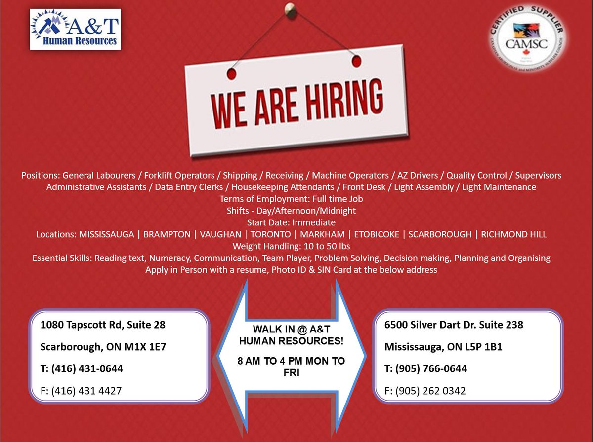 athumanresource's tweet photo. Check our website - > https://t.co/i9o2xtS6EJ
#NowHiring #Toronto #Scarborough #Mississauga #warehouse #athumanresources https://t.co/1gQYKWrwRk