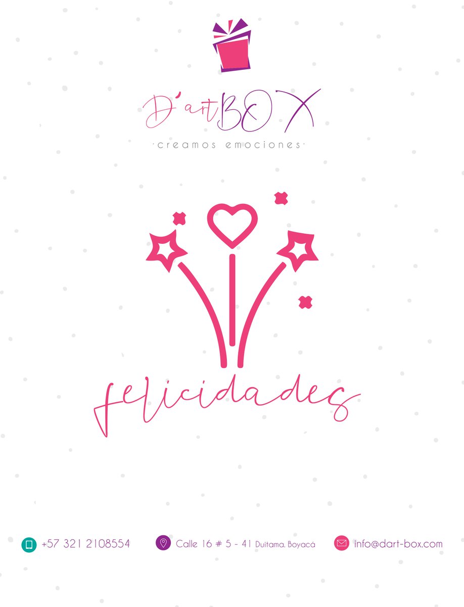 dartbox1's tweet image. Dart-Box. 
{ Creamos Emociones }
Exploding Box.
Scrapbooking
Tarjetas PopUp
Gift Boxes {Mujeres, hombres, niños, empresarial}
Contacto: +57 321 2108554
pedidos@dart-box.com