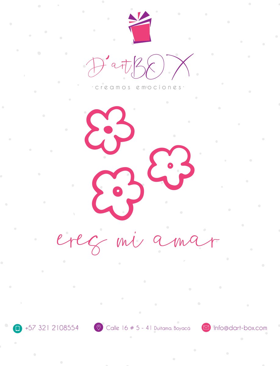 dartbox1's tweet image. Dart-Box. 
{ Creamos Emociones }
Exploding Box.
Scrapbooking
Tarjetas PopUp
Gift Boxes {Mujeres, hombres, niños, empresarial}
Contacto: +57 321 2108554
pedidos@dart-box.com