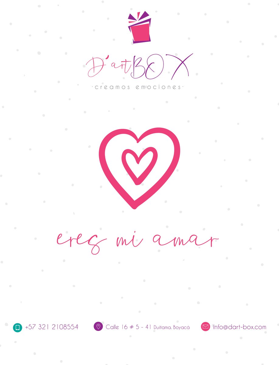 dartbox1's tweet image. Dart-Box. 
{ Creamos Emociones }
Exploding Box.
Scrapbooking
Tarjetas PopUp
Gift Boxes {Mujeres, hombres, niños, empresarial}
Contacto: +57 321 2108554
pedidos@dart-box.com
