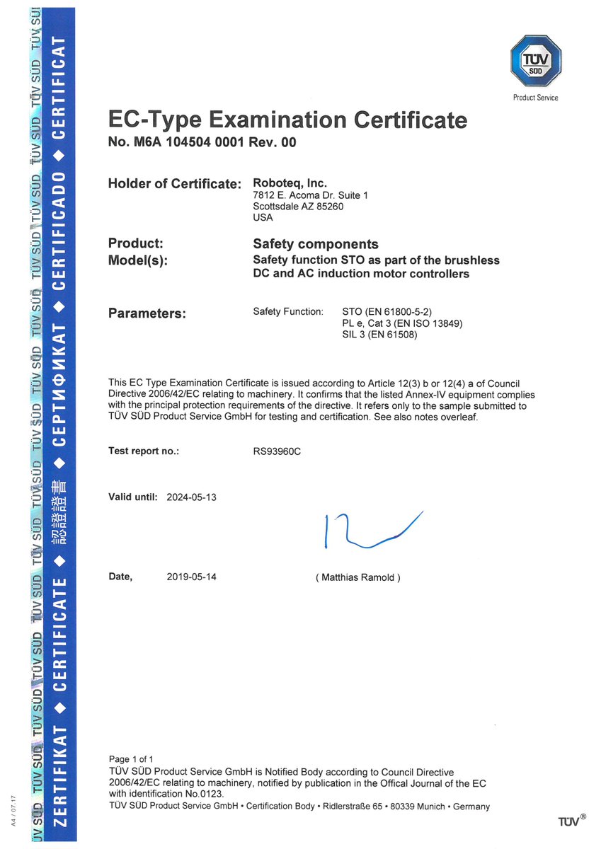 STO is a safety mechanism for motor drives that reliably brings the motor to a no-torque state, even in cases of a single fault in any part of the system. To achieve this we added special circuitry to our controllers. See link for more: bit.ly/certified-STO

#roboteq #robotics