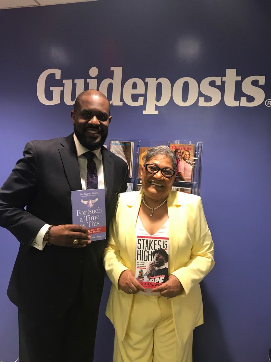 RevDrMikeWaters's tweet photo. Honored to accompany @RisherRev to her @Guideposts interview for #ForSuchATimeAsThis for which I wrote the foreword and to gift #ReadStakesIsHigh for which she wrote a cover endorsement. You can purchase both copies @ChalicePress or wherever books are sold. https://t.co/Kw0tymN0oy