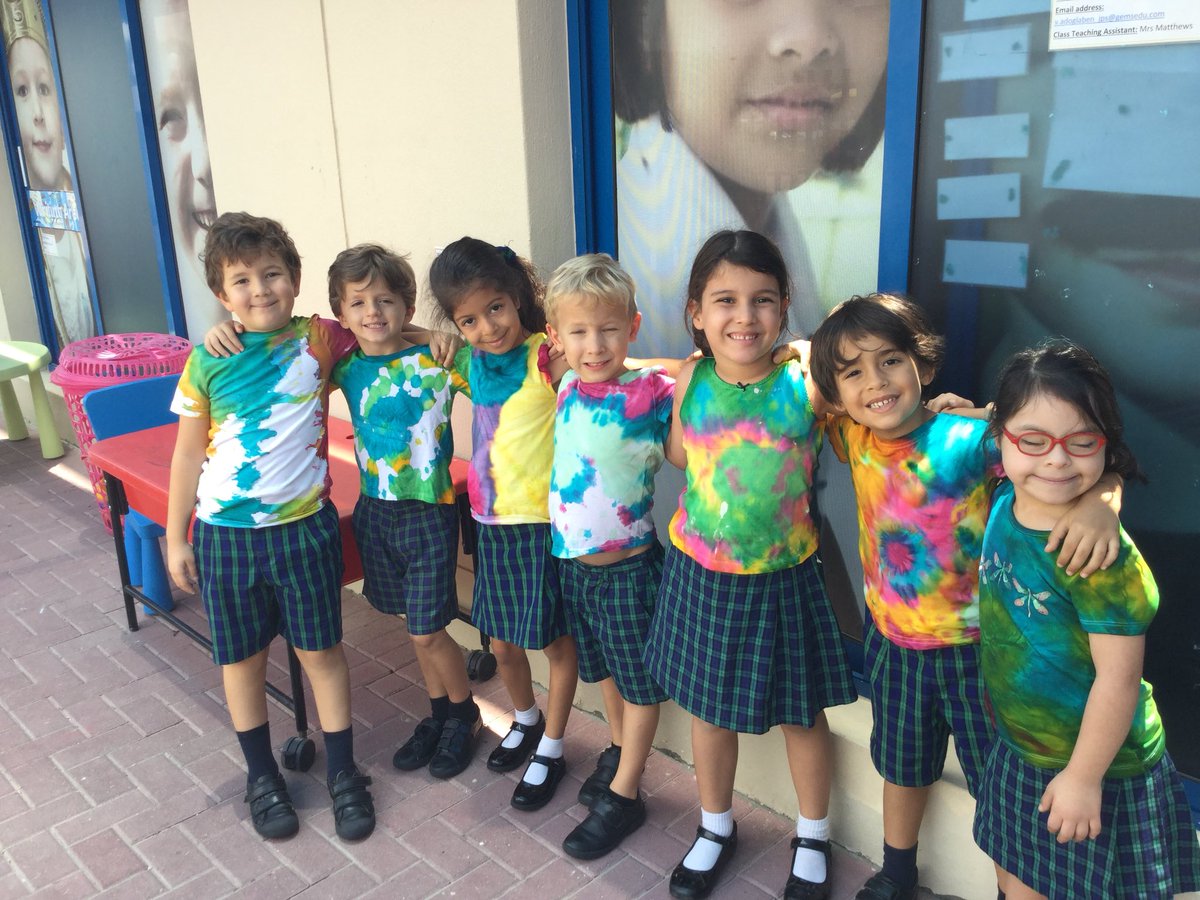 JPS_Year1's tweet photo. 1B have been super creative this week. They have designed and created their own T-shirts. Each child took time to learn the skills needed to tie dye. Look how amazing they look! #JPS1B #JPSConceptualLearning https://t.co/IXaRX7d8lv