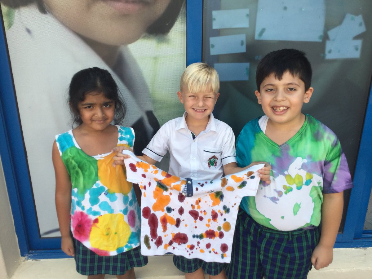 JPS_Year1's tweet photo. 1B have been super creative this week. They have designed and created their own T-shirts. Each child took time to learn the skills needed to tie dye. Look how amazing they look! #JPS1B #JPSConceptualLearning https://t.co/IXaRX7d8lv