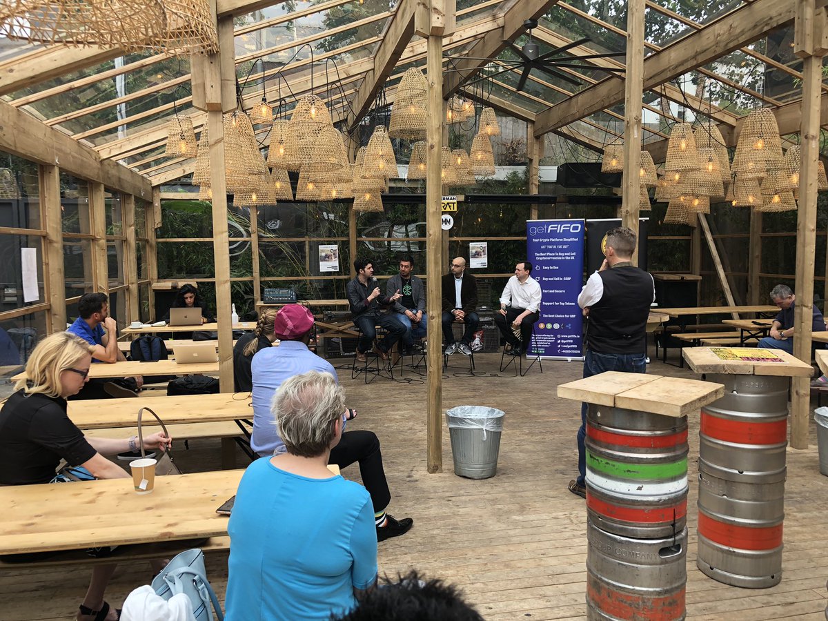 JaceCrypto's tweet photo. #beerandblockchain crypto exchange panel discussing thoughts on regulation and the future of the space @GermanKraftBeer @jeff_getfifo @GetFifo @swissborg https://t.co/8tRiskOFnb