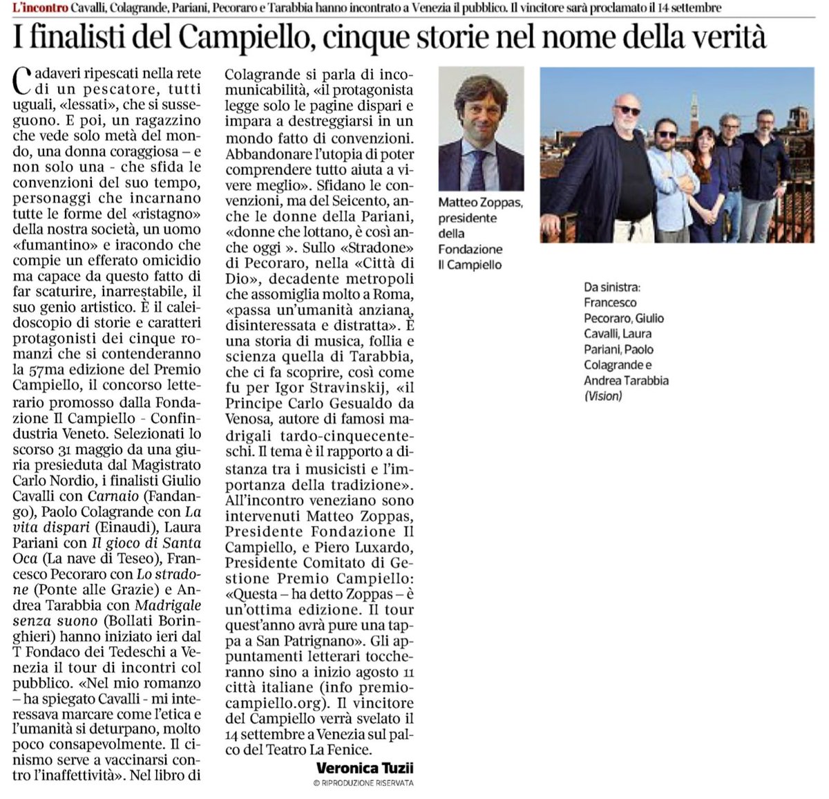 PremioCampiello's tweet photo. Il #Campiello2019 sulla stampa di oggi! 📰📚
Riviviamo la prima tappa del #CampielloInTour di ieri al #TFondaco dei Tedeschi by DFS con gli articoli usciti su @corriereveneto, @Gazzettino, @nuova_venezia, @mattinodipadova e @tribuna_treviso https://t.co/xQ4T6I8yxl