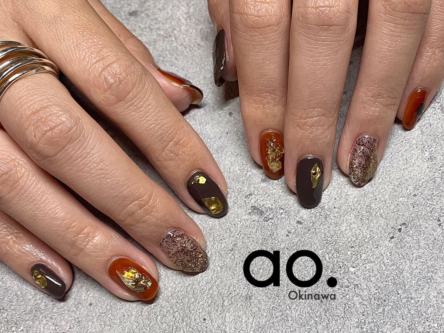 Nail Ao Okinawa 季節問わず人気な赤茶 Nail Aonail Ao Naildesign Nailart Gel Gelnail Instanails Nailstagram Nailswag ジェル ネイル 沖縄ネイル 沖縄ネイルサロン 那覇ネイルサロン 個性派ネイル ちぐはぐネイル ニュアンスネイル