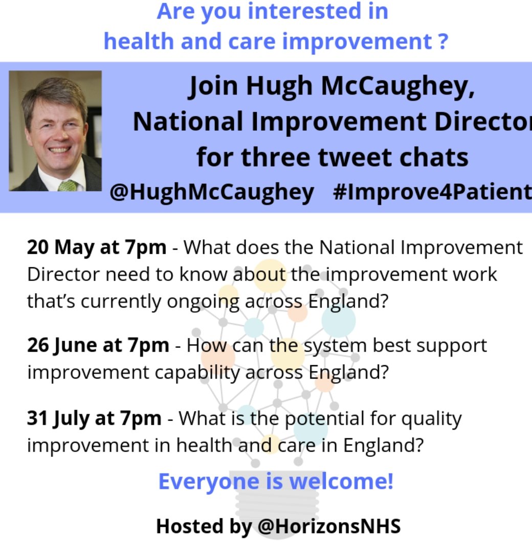 hexitime's tweet photo. Join Hugh McMurray, National Improvement Director, for his upcoming live tweet chats.
EVENT: Tonight 7pm
@HughMcCaughey @horizonsnhs @theQCommunity #improve4patients #livetweetchat https://t.co/el2ZuJzWBp