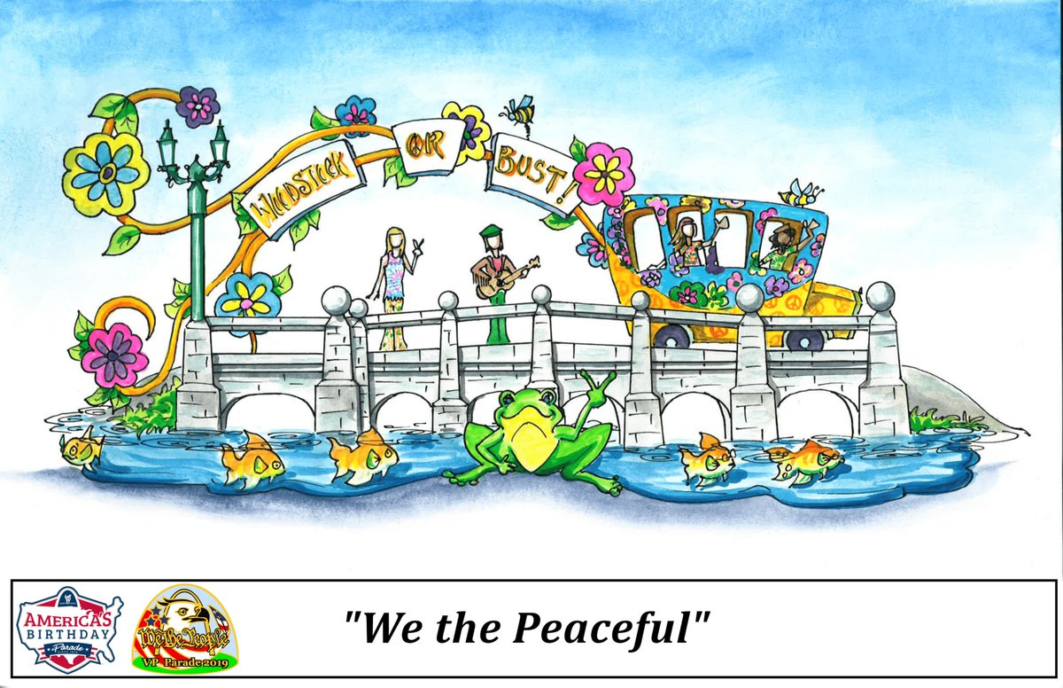 AmBirthdayParad's tweet photo. Can you believe that it has been 50 years since Woodstock, "An Aquarian Exposition: 3 Days of Peace &amp; Music"? Groovy! See this float IRL at the 137th America's Birthday beginning at 9:30 AM on Thursday, July 4! ☮️☮️☮️☮️☮️#ambirthdayparade #vpparade #stl https://t.co/0ASf8dhkKh