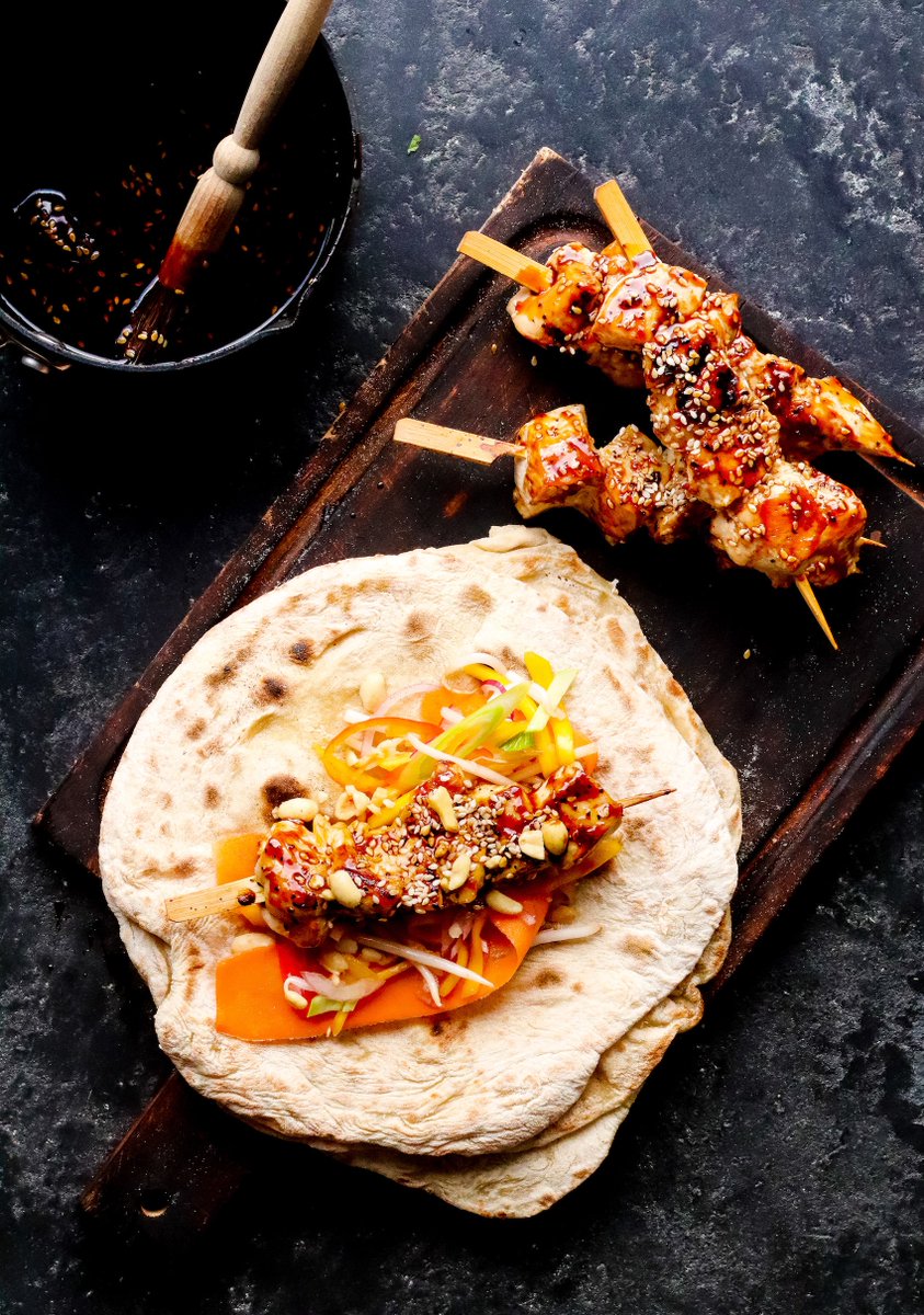These asian chicken skewers with a sticky soy glaze served on flatbreads have just made our lunch time 100% better! @Petersidwell @KitchenCraft #worldfoodweek #asianfood #deliciouscooking #chicken #flatbreads #soyglaze #ingredients #lunchtime #food #foodphotography #tasty #yum