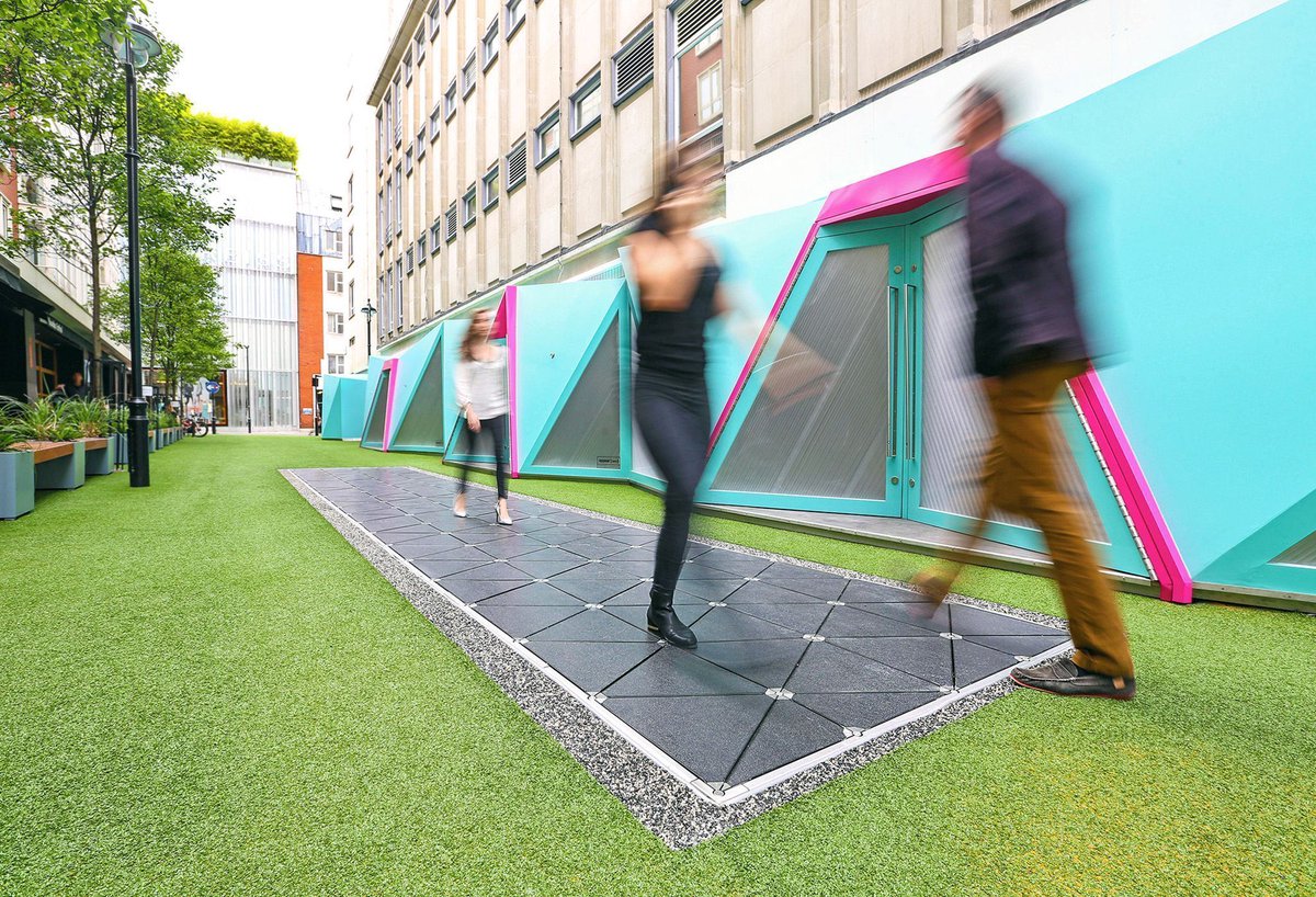 ZEROFIFTYWORLD's tweet photo. FOOT POWERED LIGHTING // We like this! An electricity-generating pavement is being trialled on a "smart shopping street" in London. Check it out at https://t.co/iNg0jss6Ay // @Pavegen // #energy https://t.co/iKUHOOmh11
