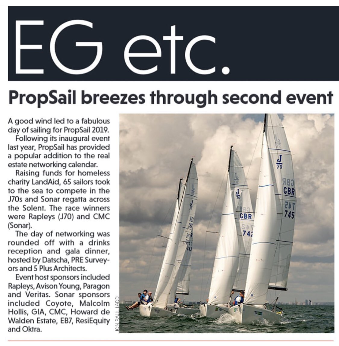 Propsail 2019. Thanks to <a href="/EstatesGazette/">EG</a> for the mention in this weeks’ magazine. We were a great winning team at another great event. A big thank you also to the crew on the CMC boat. <a href="/TimjwDowning/">Tim Downing</a> <a href="/CMC_CharteredQS/">CMC</a> <a href="/propsail_team/">PropSail</a>