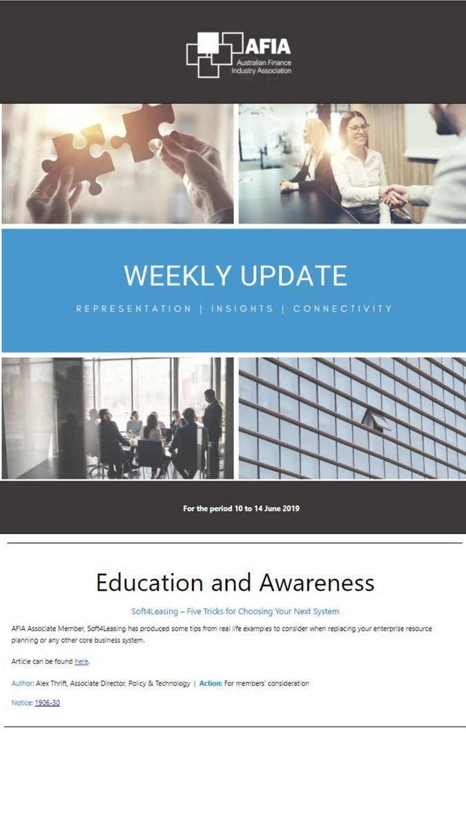 Soft4Leasing's tweet photo. We are pleased to share our expertise in AFIA’s weekly update where Australian finance market news are listed! You can find our 5 Tricks for Choosing Your Next System article here --> https://t.co/4FwejXQh49 

#leasingsoftware #AFIA #leasingsystem https://t.co/a14JR3CevB