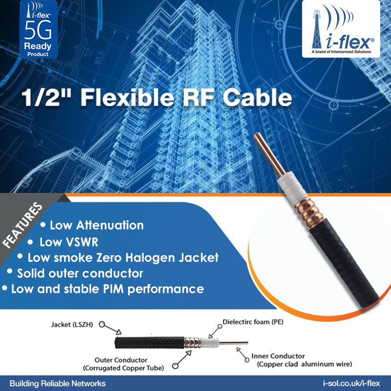 i_sol_co_uk's tweet image. i-flex 1/2“Flexible RF Cable consists of LSZH Jacket with an inner conductor containing Copper-clad aluminum wire &amp;amp; insulation of foamed polyethylene (PE).  The cable provides Low and stable PIM performance. 
#cellularcoverage #Telecommunications #DAS #RFcable #5G