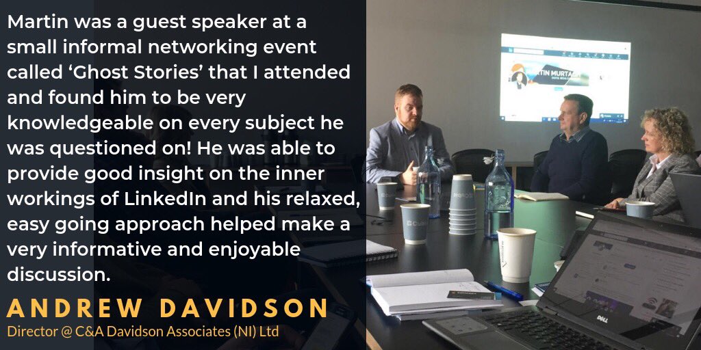 Thanks Andrew Davidson for the kind words from my talk <a href="/GhostConsultan1/">Brendan Murphy</a> #GhostStories #networking event at the top notch <a href="/CoworkCubic/">Cubic CoWork</a> in #Lisburn. 🙌

#wednesdaywisdom  #businessnetworking #socialmediatraining #linkedintraining #northernireland