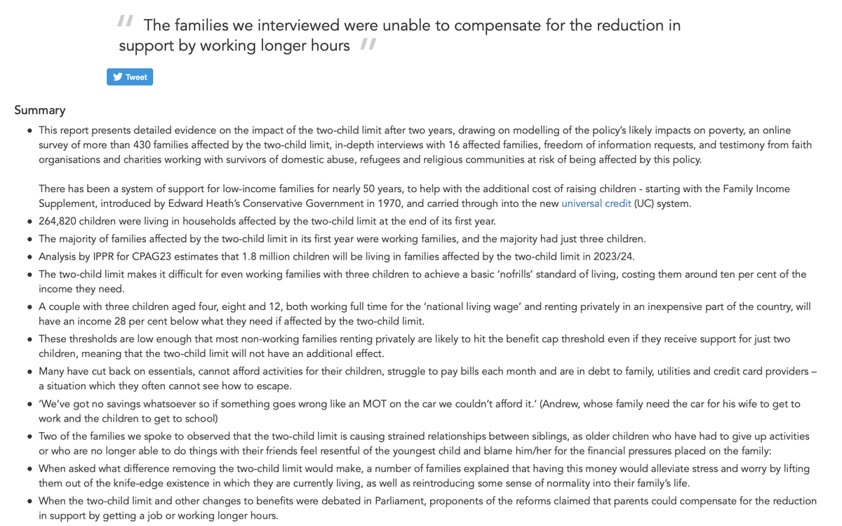 scholarcy's tweet image. Here's a new #bookmarklet that will #summarise the latest research reports in your browser, available at scholarcy.com/labs/. Example shown is from the latest CPAG report on the impact of the UK Government's two-child benefit limit: cpag.org.uk/sites/default/…