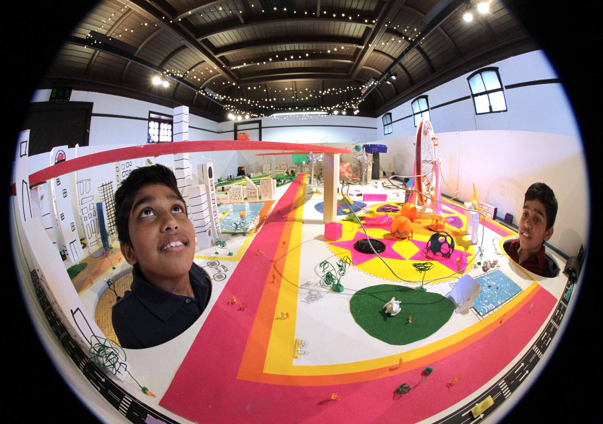 thecitizencycle's tweet photo. "Humans on Wheels" is now on show at St Anne's Park today &amp; tomorrow. Come and check out this miniature city that experiments with how we design and share our roads with all things on wheels, created by 5th class of Springdale NS and artist Rhona Byrne. #TheCitizenCycle #VC19 https://t.co/CsBN7vPNDj
